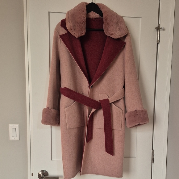 Petite Studio Jackets & Blazers - Petite Studio Pink and Rose Wool Coat